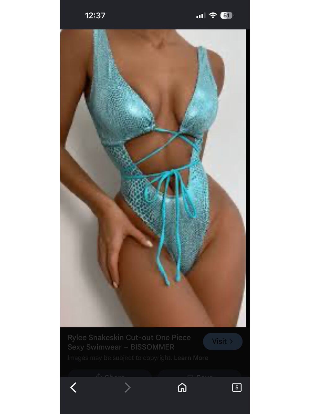 High Shine Metallic Aqua Light Blue Snakeskin One-Piece Swimwear Size L